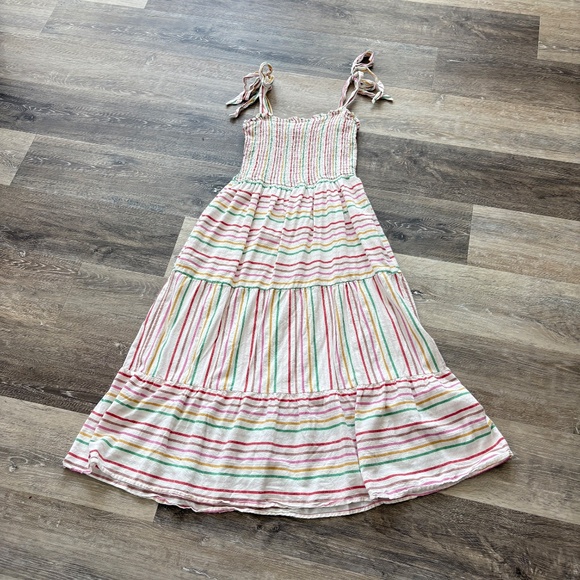 Polagram Multicolor Stripe Smocked Tie Strap Maxi Dress Size M - Picture 3 of 13